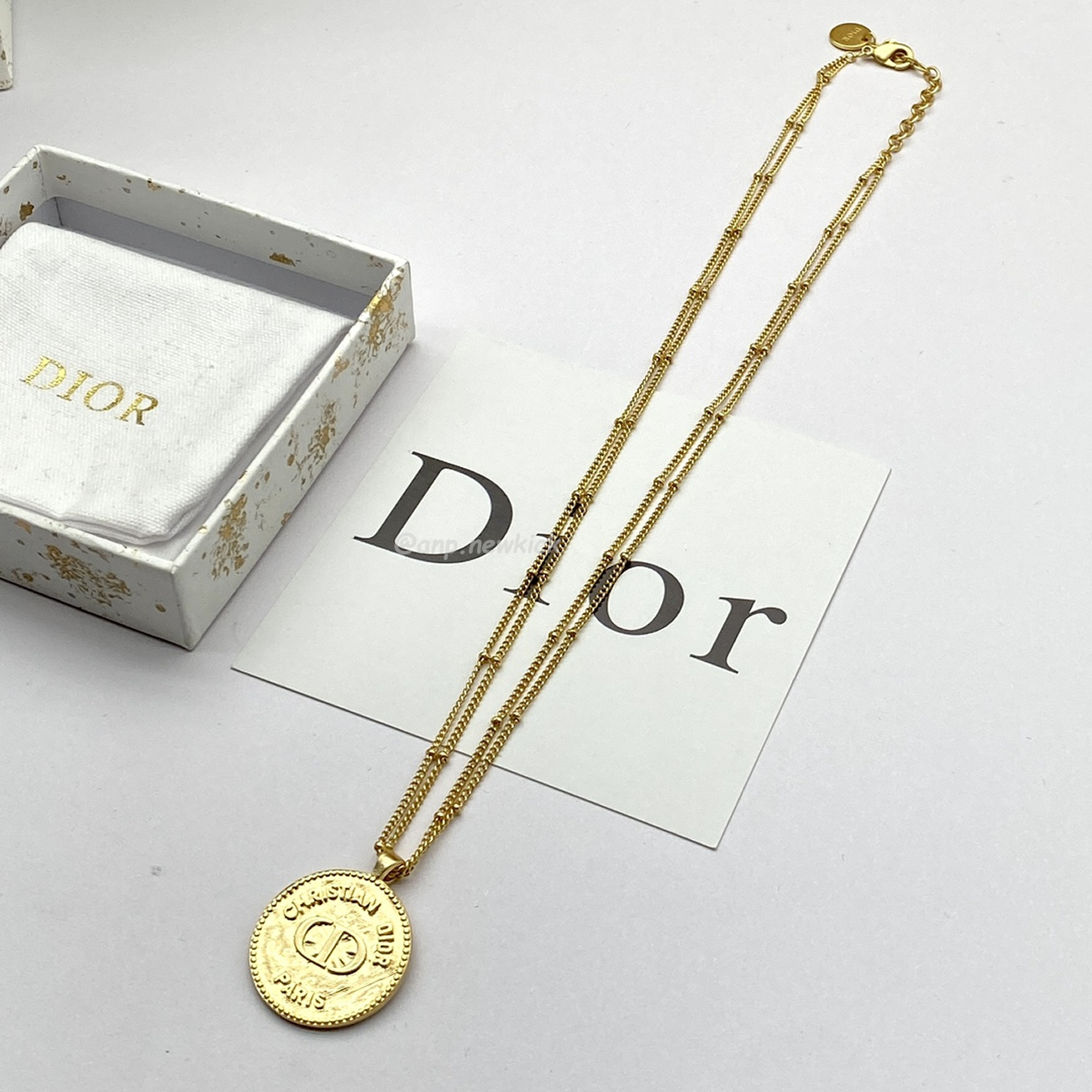 Dior Logo Charm Gold Necklace (3) - www.newkick.vip